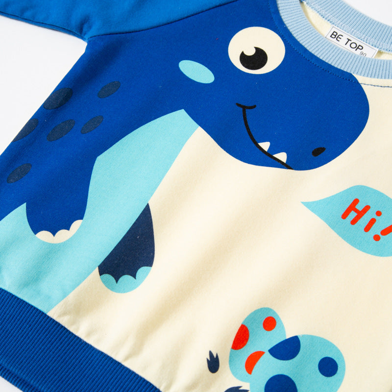 Blå dinosaur sweater/trøje til drenge(1-8år)