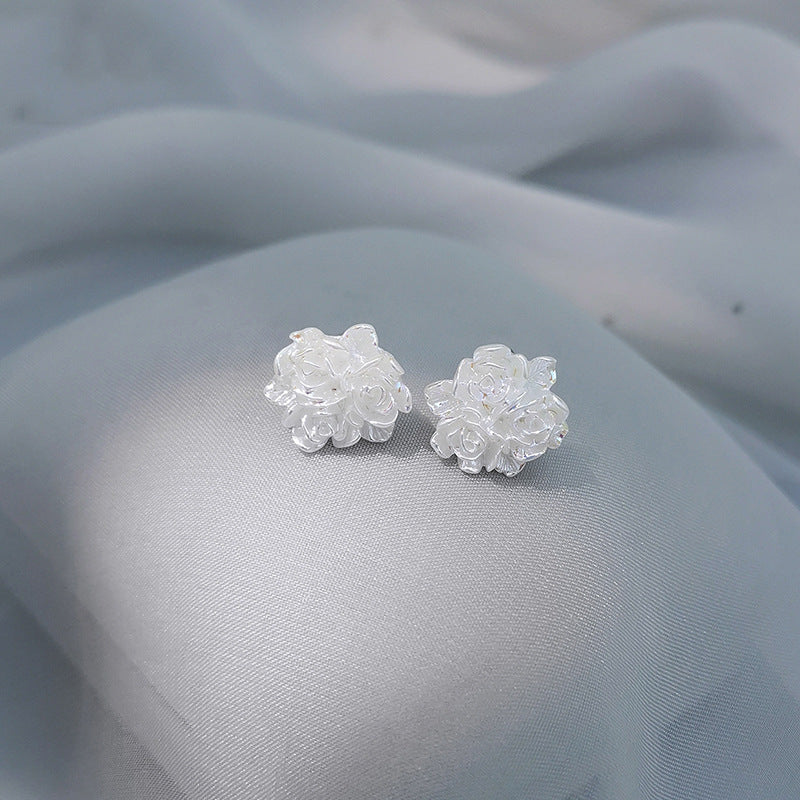925 sølv nål enkle søde rose blomster hvidguld belagt øreringe/ørestikker