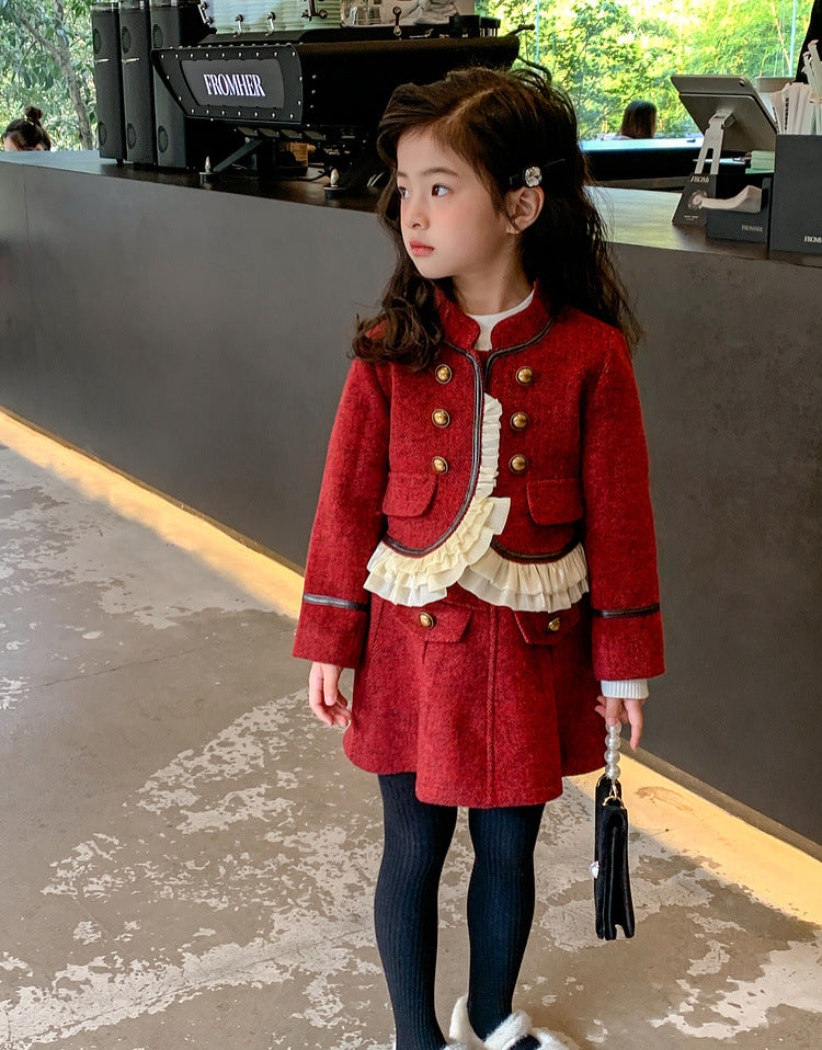 Klassiske elegant rød jakkesæt til piger(1-12år)