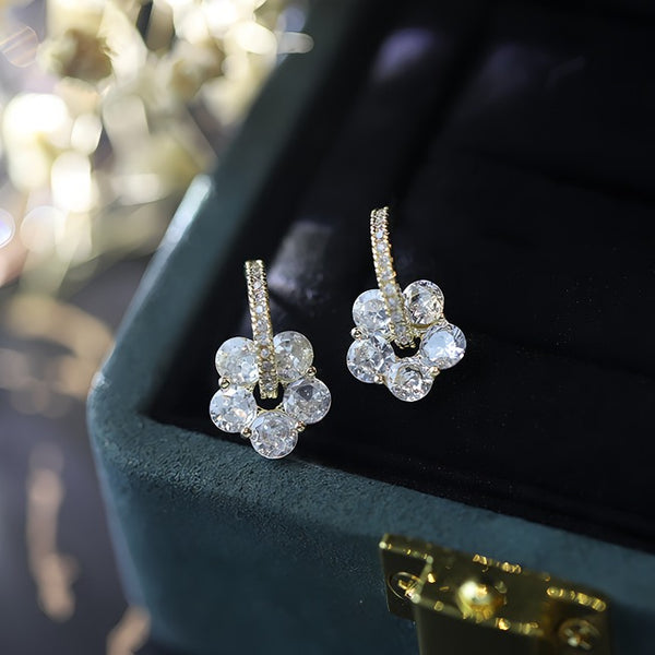 14K Forgyldt 925 Sterling Sølv Sølvnål Glimtende Blomsterøreringe