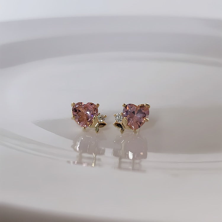 14K Forgyldte 925 sterling sølv nåle Hjerteformede Øreringe med Sommerfugl og Skinnende Zirkonia