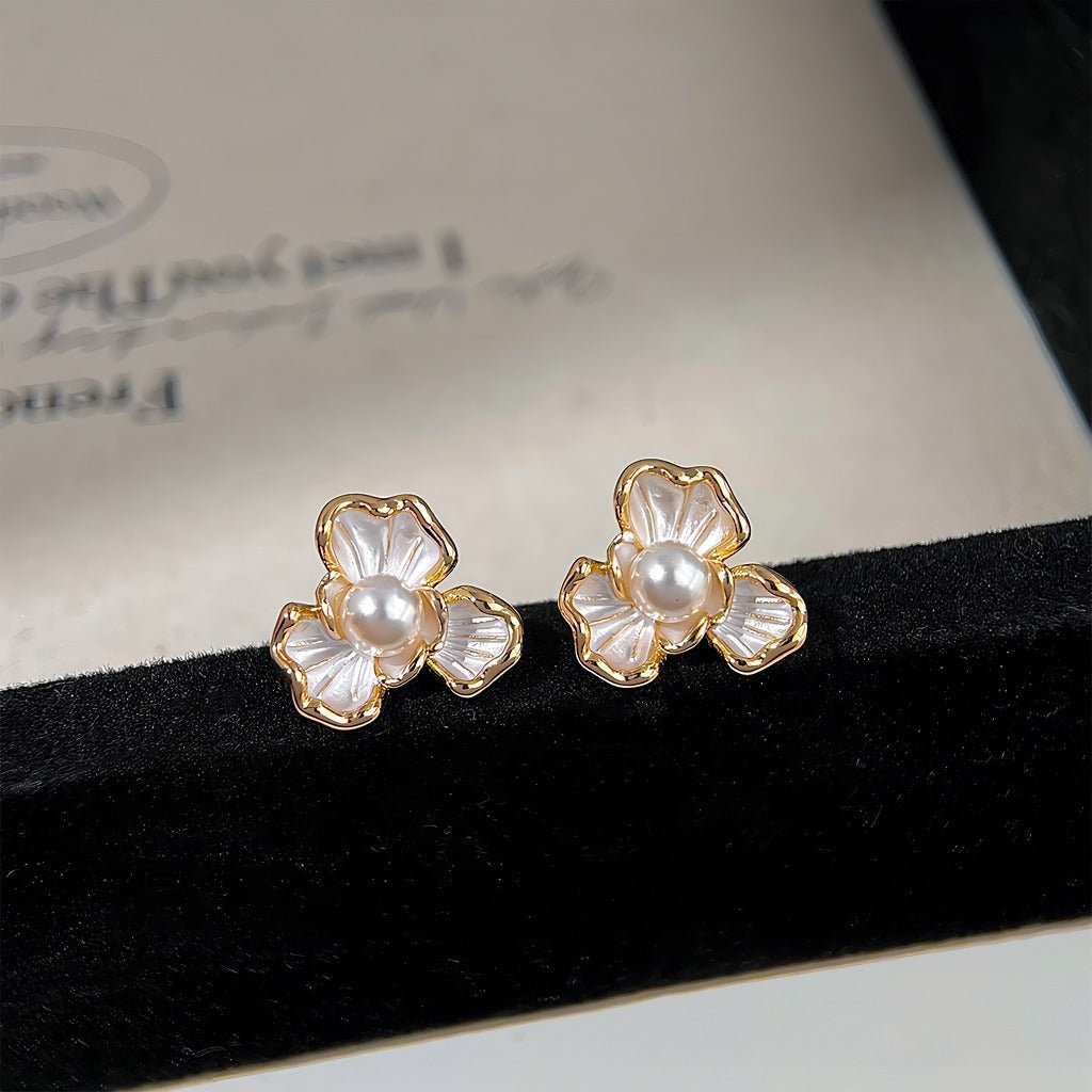 14K Forgyldt 925 Sølv Nål Ørestikker med Glasperle og Emalje – Blomstret Design - Lilla Villa