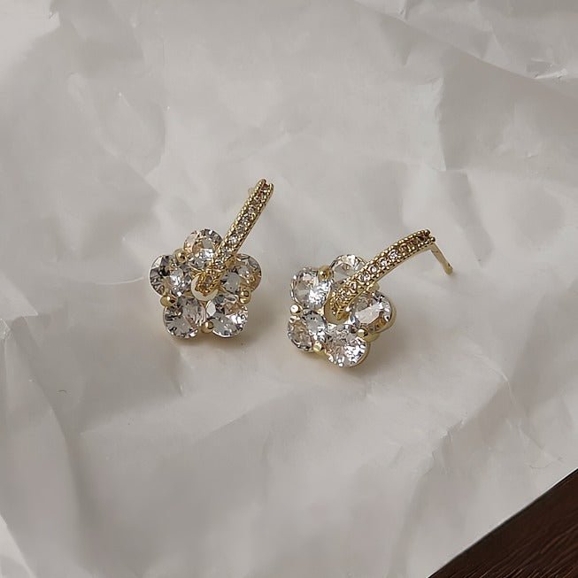 14K Forgyldt 925 Sterling Sølv Sølvnål Glimtende Blomsterøreringe - Lilla Villa