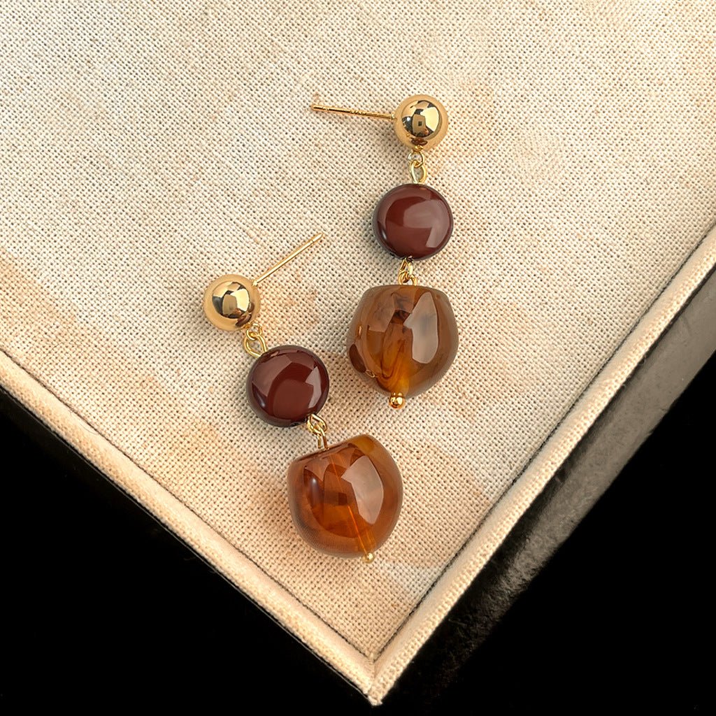 14K Forgyldt 925 Sterling Sølvnåle Brune og Gennemsigtige Håndlavede Øreringe i Harpiks – Statement Design med Sølvnåle - Lilla Villa