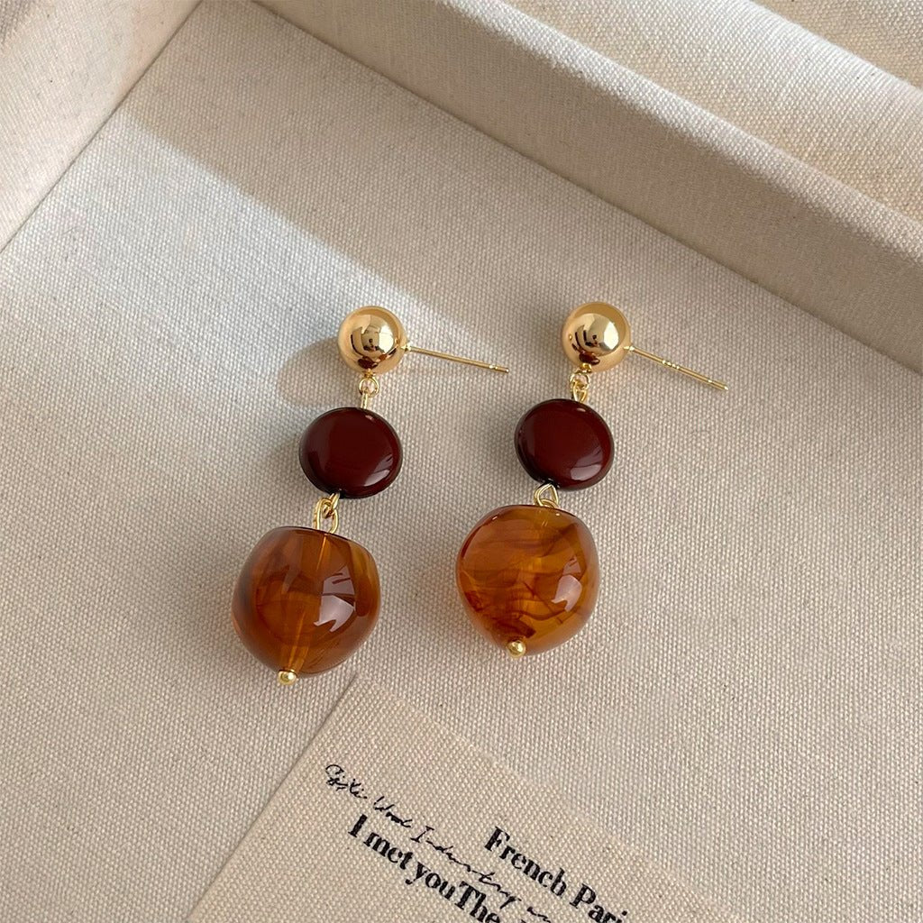 14K Forgyldt 925 Sterling Sølvnåle Brune og Gennemsigtige Håndlavede Øreringe i Harpiks – Statement Design med Sølvnåle - Lilla Villa