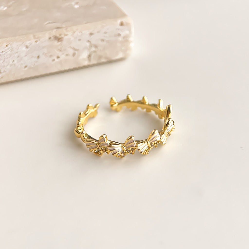 14K Forgyldt Åben Justerbar Sommerfugl Ring - Lilla Villa