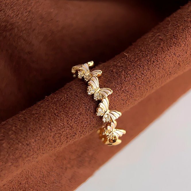 14K Forgyldt Åben Justerbar Sommerfugl Ring - Lilla Villa