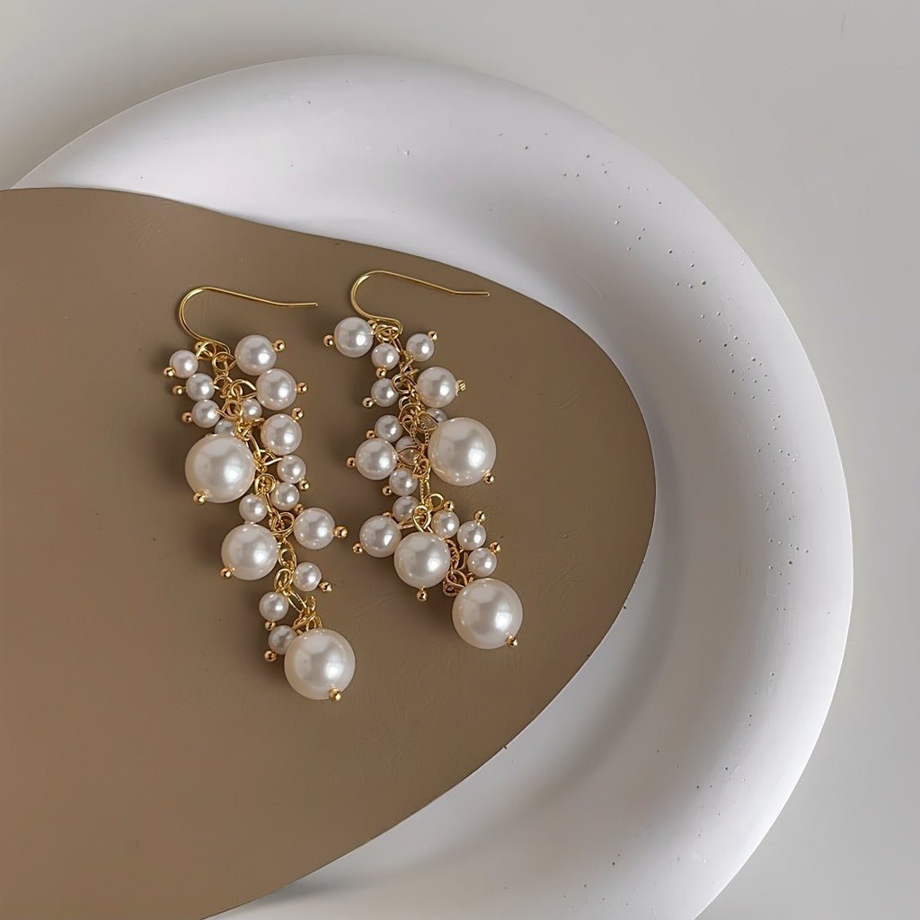 14K Forgyldt Lange Øreringe med Højglans Perler – Elegant Håndlavet Design i Vintage Stil - Lilla Villa