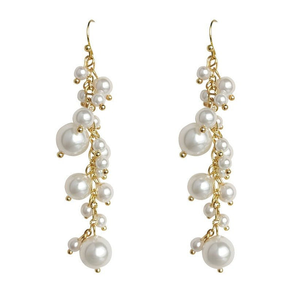 14K Forgyldt Lange Øreringe med Højglans Perler – Elegant Håndlavet Design i Vintage Stil - Lilla Villa