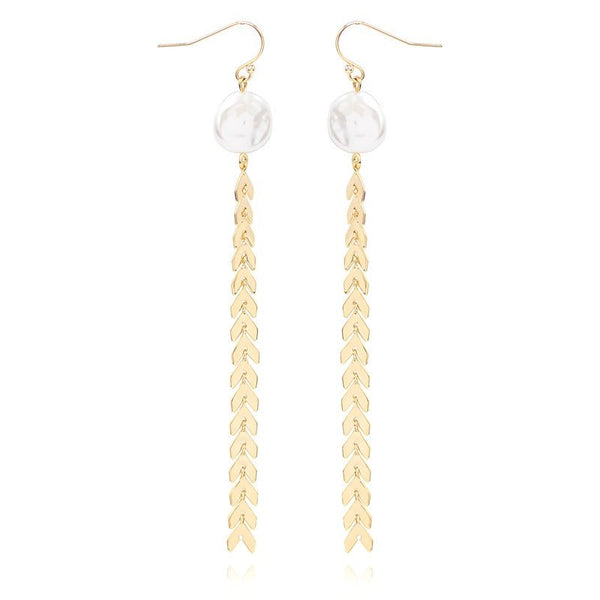 14K Forgyldt Lange Øreringe med Perledetaljer - Lilla Villa