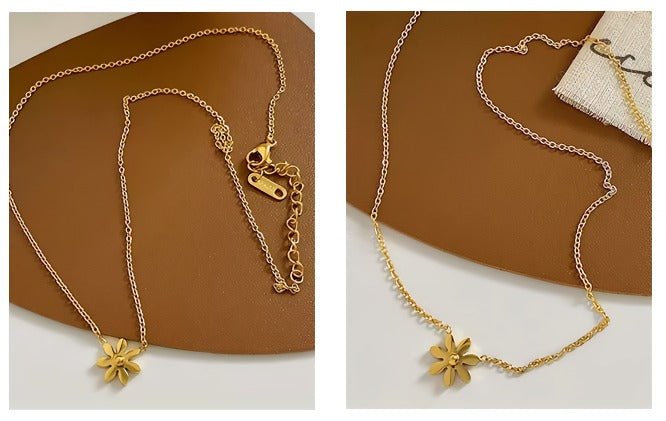 14K Forgyldt Titaniumstål Halskæde med Marguerit – Elegant og Tidløst Design - Lilla Villa