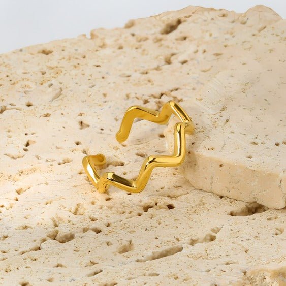14K Forgyldt Titaniumstål Justerbar Ring med Taksformet design – Moderne og Tidløs Design - Lilla Villa