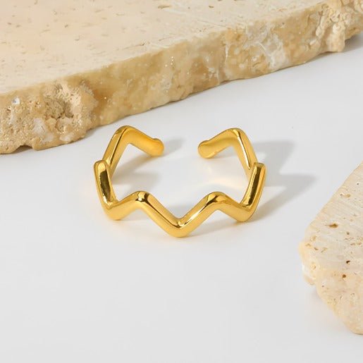 14K Forgyldt Titaniumstål Justerbar Ring med Taksformet design – Moderne og Tidløs Design - Lilla Villa
