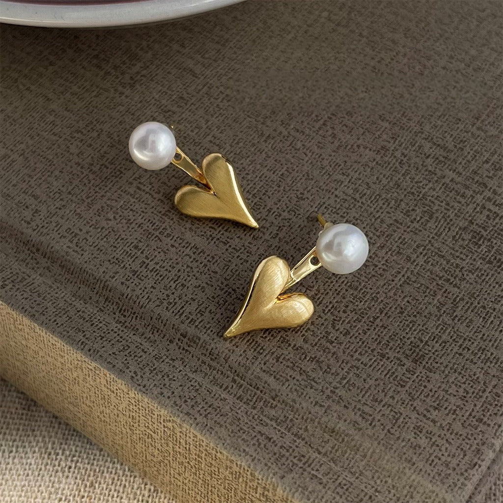 14K Forgyldte 925 sterling sølv nåle Elegant Hjerteformet Øreringe med Ferskvandsperle - Lilla Villa