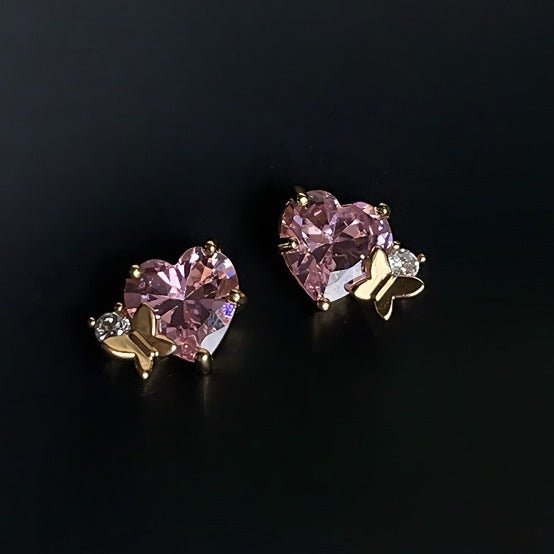 14K Forgyldte 925 sterling sølv nåle Hjerteformede Øreringe med Sommerfugl - Lilla Villa
