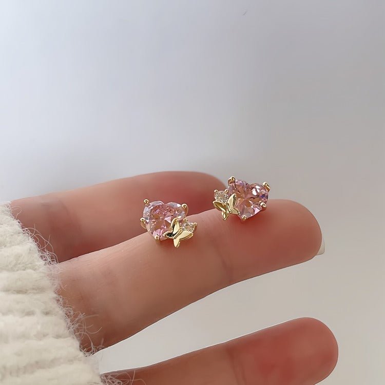 14K Forgyldte 925 sterling sølv nåle Hjerteformede Øreringe med Sommerfugl - Lilla Villa