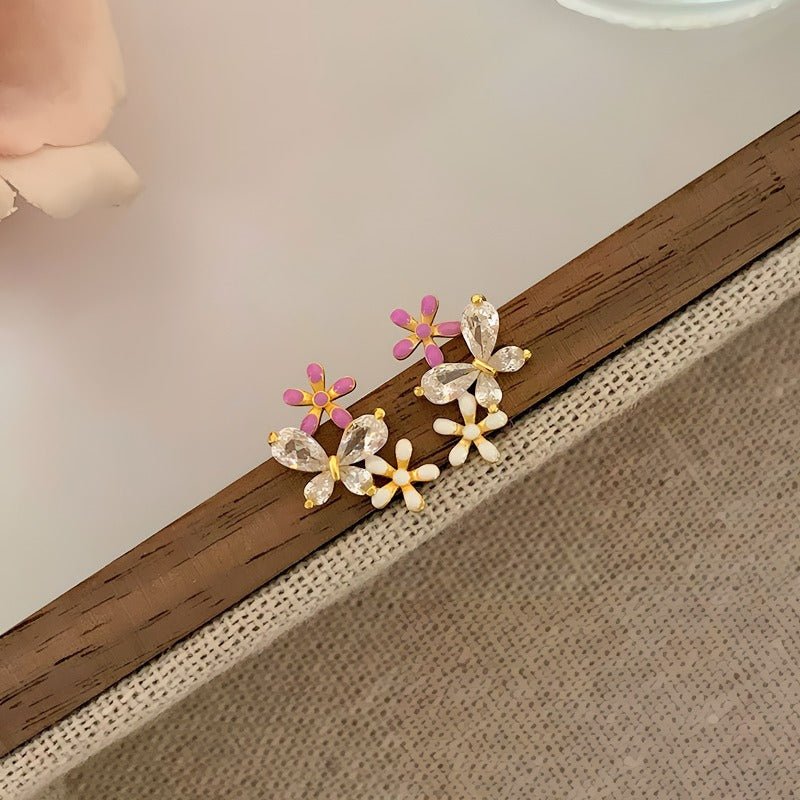 14K Forgyldte 925 Sterling Sølv Nåle Sommerfugl & Blomster Øreringe – Delikat & Feminint Design - Lilla Villa