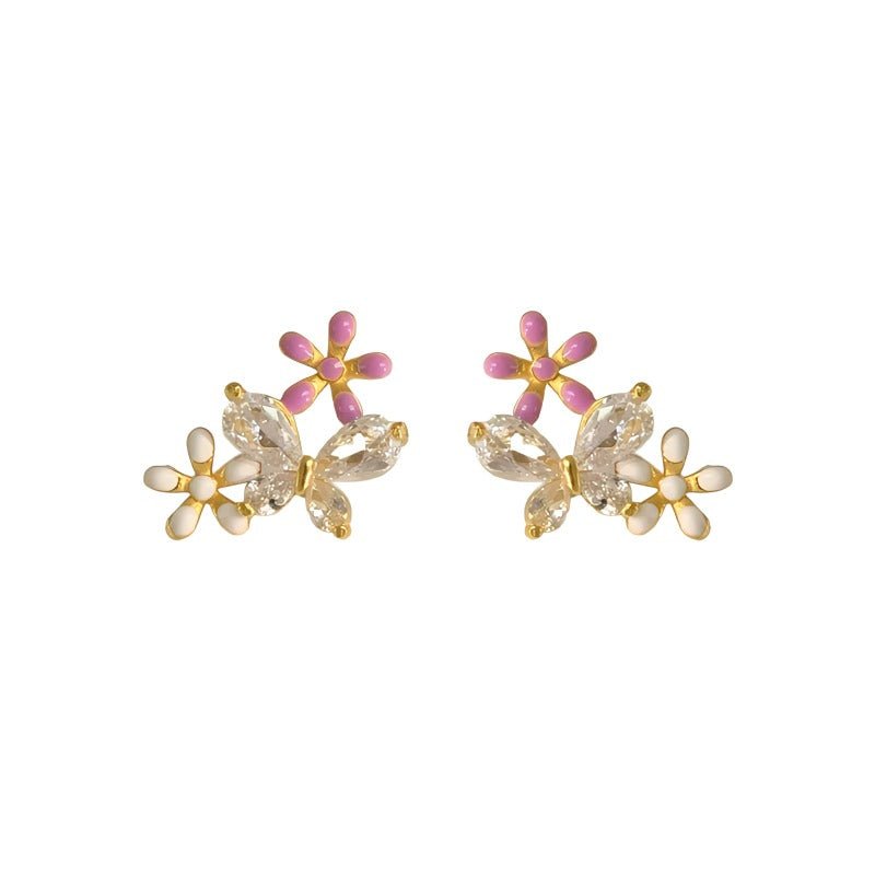 14K Forgyldte 925 Sterling Sølv Nåle Sommerfugl & Blomster Øreringe – Delikat & Feminint Design - Lilla Villa