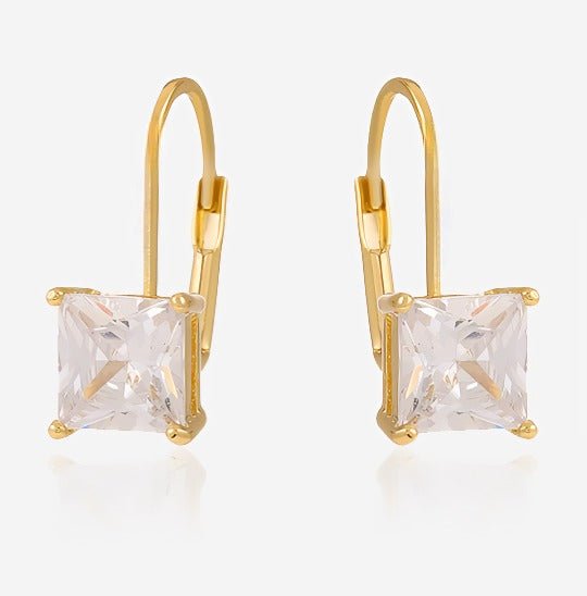 14K Forgyldte Øreringe med Firkantet Klar Zirkonia – Elegant & Let Design - Lilla Villa