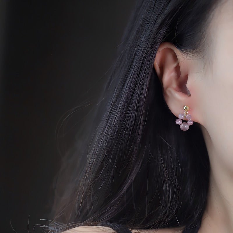 14K Forgyldte Øreringe med Katteøje Sten og 925S Sølvnål – Elegant og Feminin Stil - Lilla Villa