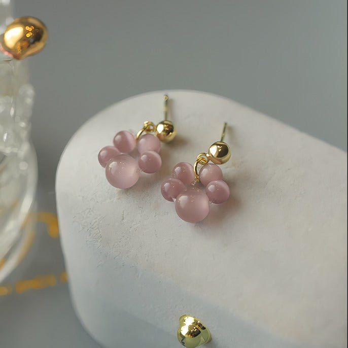 14K Forgyldte Øreringe med Katteøje Sten og 925S Sølvnål – Elegant og Feminin Stil - Lilla Villa