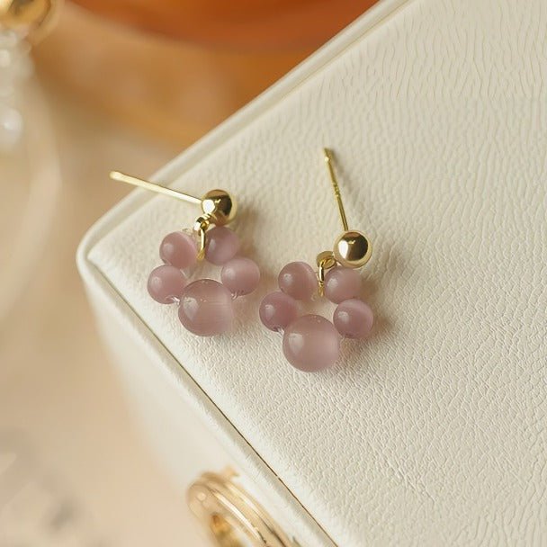 14K Forgyldte Øreringe med Katteøje Sten og 925S Sølvnål – Elegant og Feminin Stil - Lilla Villa