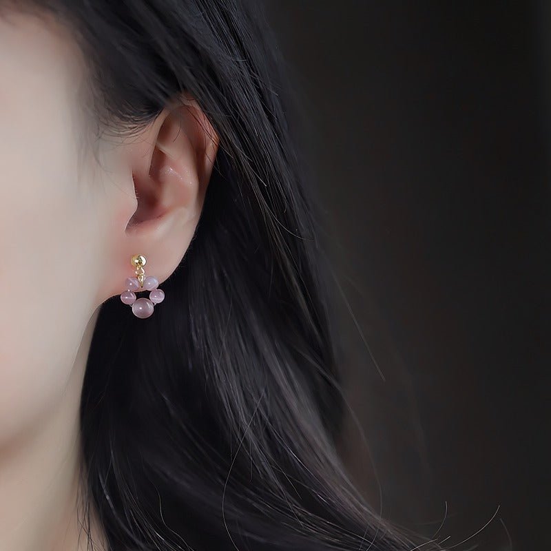 14K Forgyldte Øreringe med Katteøje Sten og 925S Sølvnål – Elegant og Feminin Stil - Lilla Villa