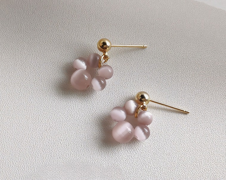 14K Forgyldte Øreringe med Katteøje Sten og 925S Sølvnål – Elegant og Feminin Stil - Lilla Villa