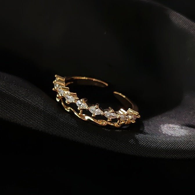 14K Guldbelagt Justerbar Flettet Ring med Zirkonia - Sten - Lilla Villa