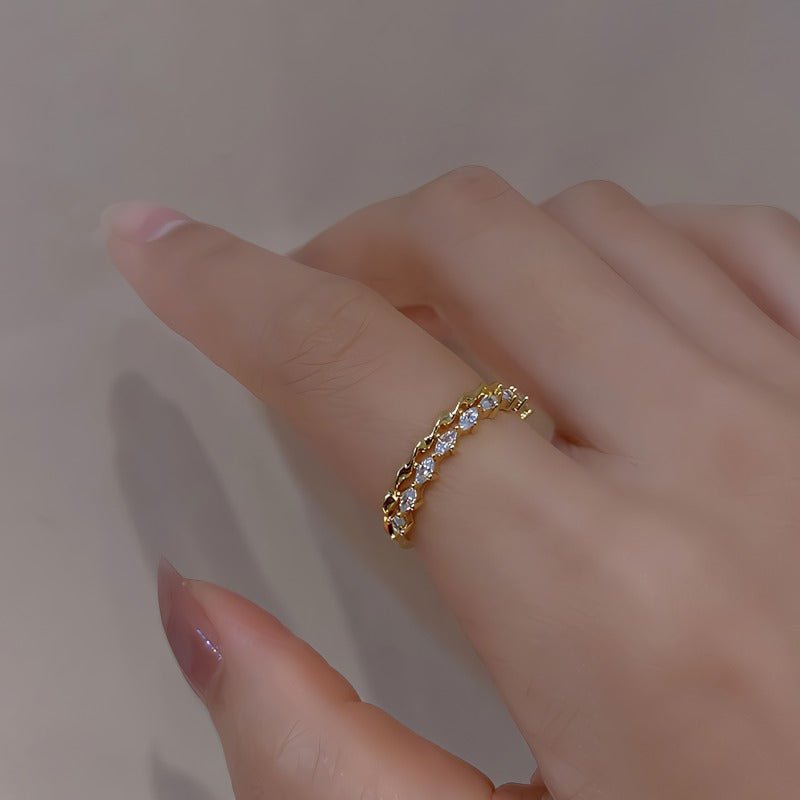 14K Guldbelagt Justerbar Flettet Ring med Zirkonia - Sten - Lilla Villa