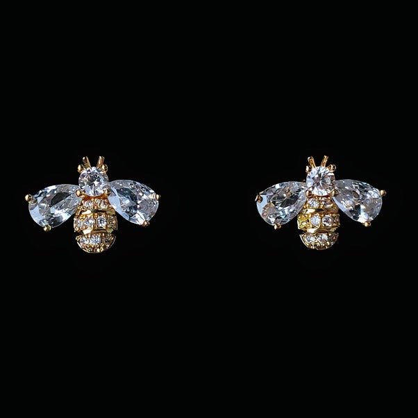 14K Guldbelagte 925 Sterling Sølv Nål Bier Øreringe med Zirkonsten – Elegant & Funklende Design - Lilla Villa