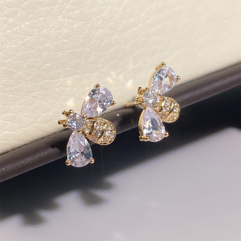 14K Guldbelagte 925 Sterling Sølv Nål Bier Øreringe med Zirkonsten – Elegant & Funklende Design - Lilla Villa