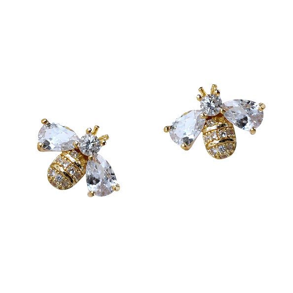 14K Guldbelagte 925 Sterling Sølv Nål Bier Øreringe med Zirkonsten – Elegant & Funklende Design - Lilla Villa