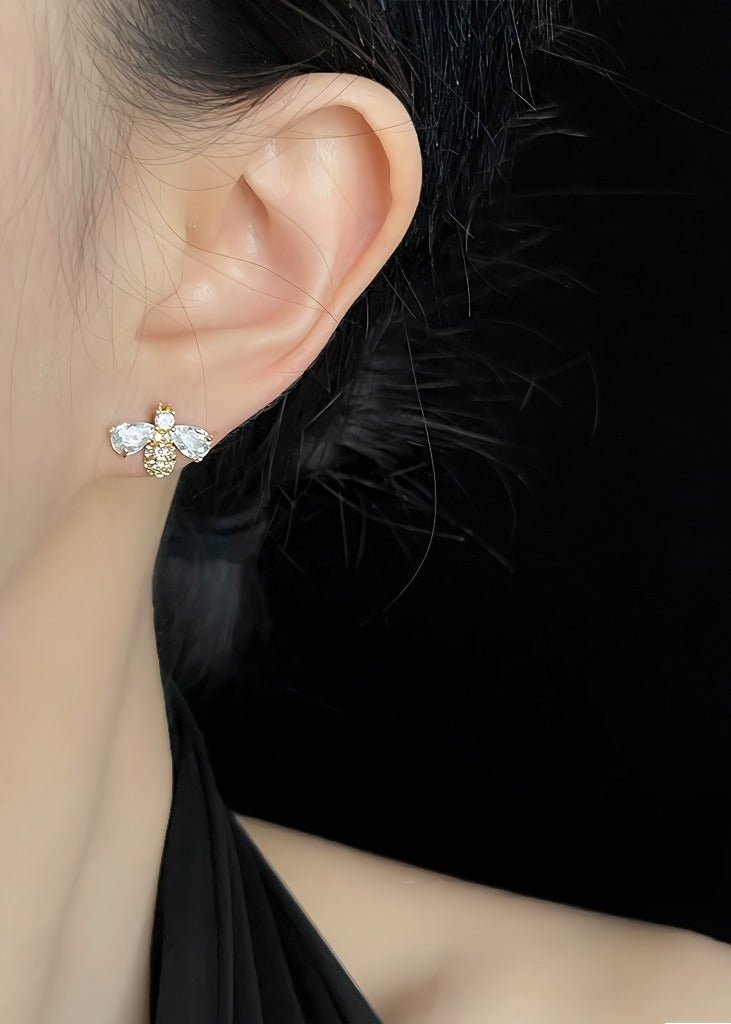 14K Guldbelagte 925 Sterling Sølv Nål Bier Øreringe med Zirkonsten – Elegant & Funklende Design - Lilla Villa