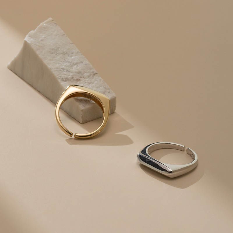 14K guldbelagt/forgyldt geometrikonveks rektangulær åben ring - Lilla Villa