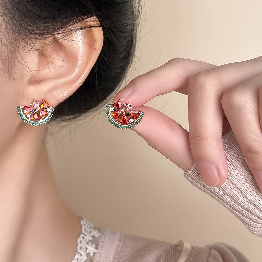 14K guldforgyldte 925 sølvnåle farverige vandmelon øreringe - Lilla Villa