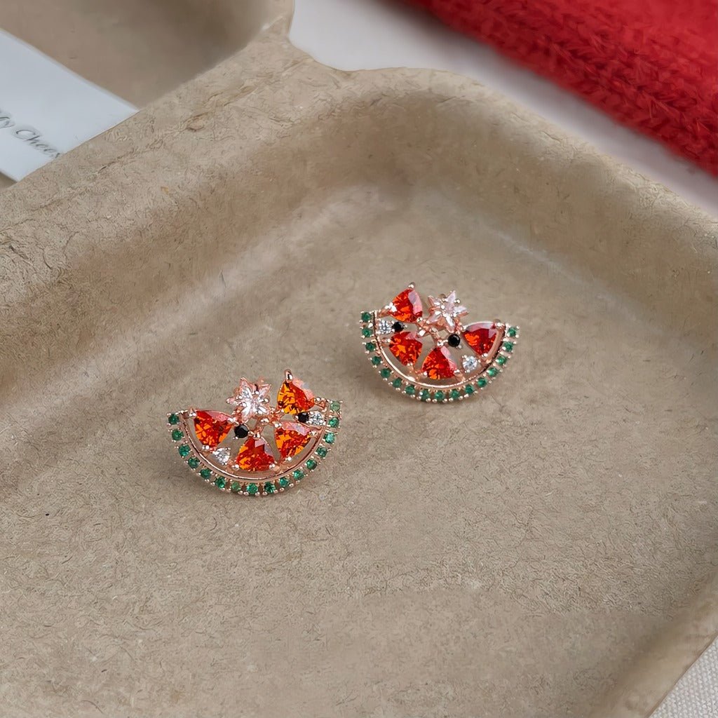 14K guldforgyldte 925 sølvnåle farverige vandmelon øreringe - Lilla Villa