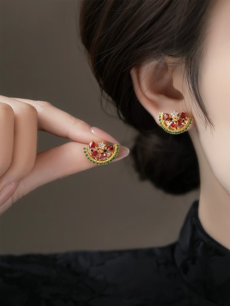 14K guldforgyldte 925 sølvnåle farverige vandmelon øreringe - Lilla Villa