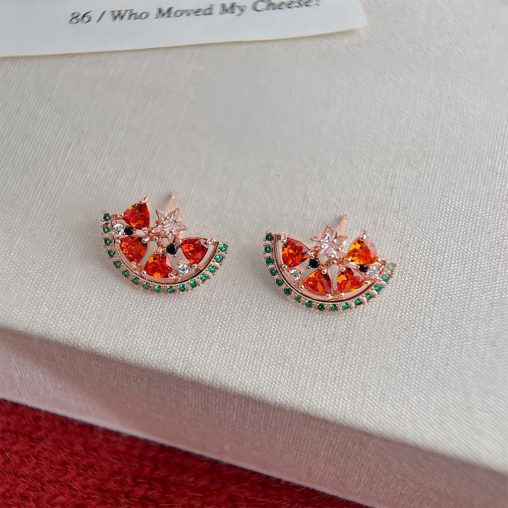 14K guldforgyldte 925 sølvnåle farverige vandmelon øreringe - Lilla Villa