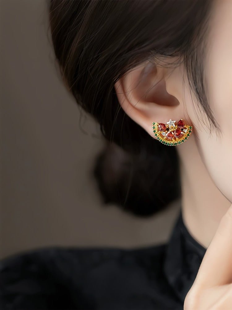 14K guldforgyldte 925 sølvnåle farverige vandmelon øreringe - Lilla Villa