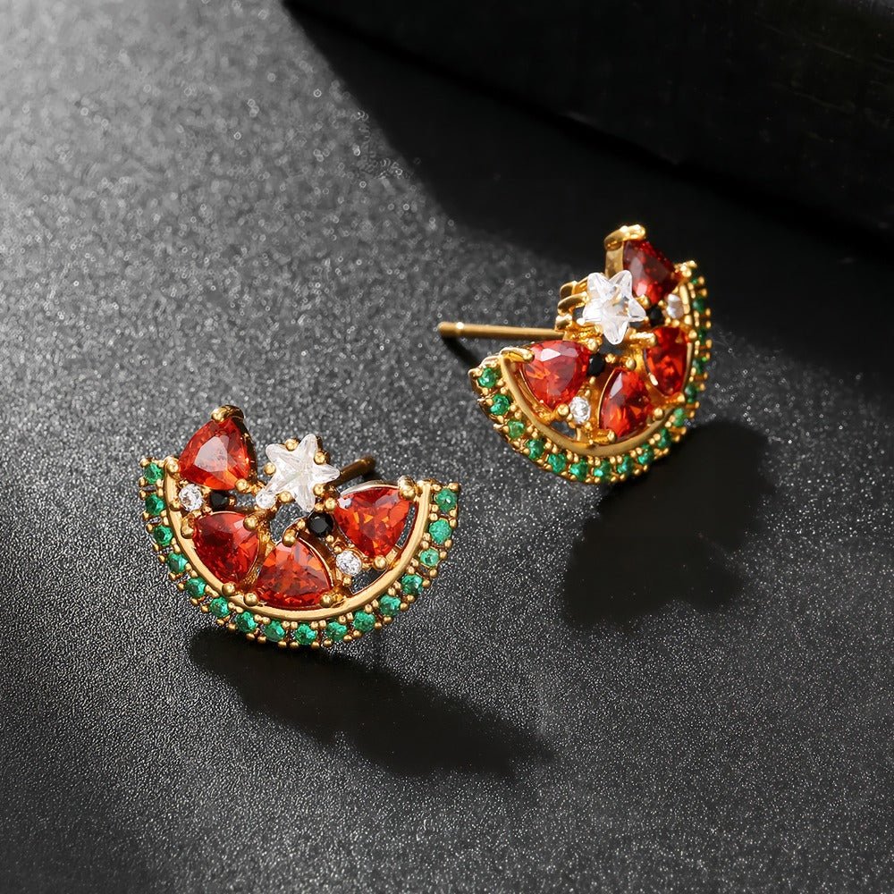 14K guldforgyldte 925 sølvnåle farverige vandmelon øreringe - Lilla Villa