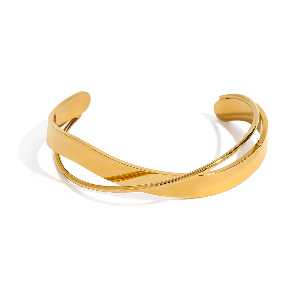 18K Forgyldt Titaniumstål Håndlavet Åben Justerbar Armbånd – Moderne og Elegant Design