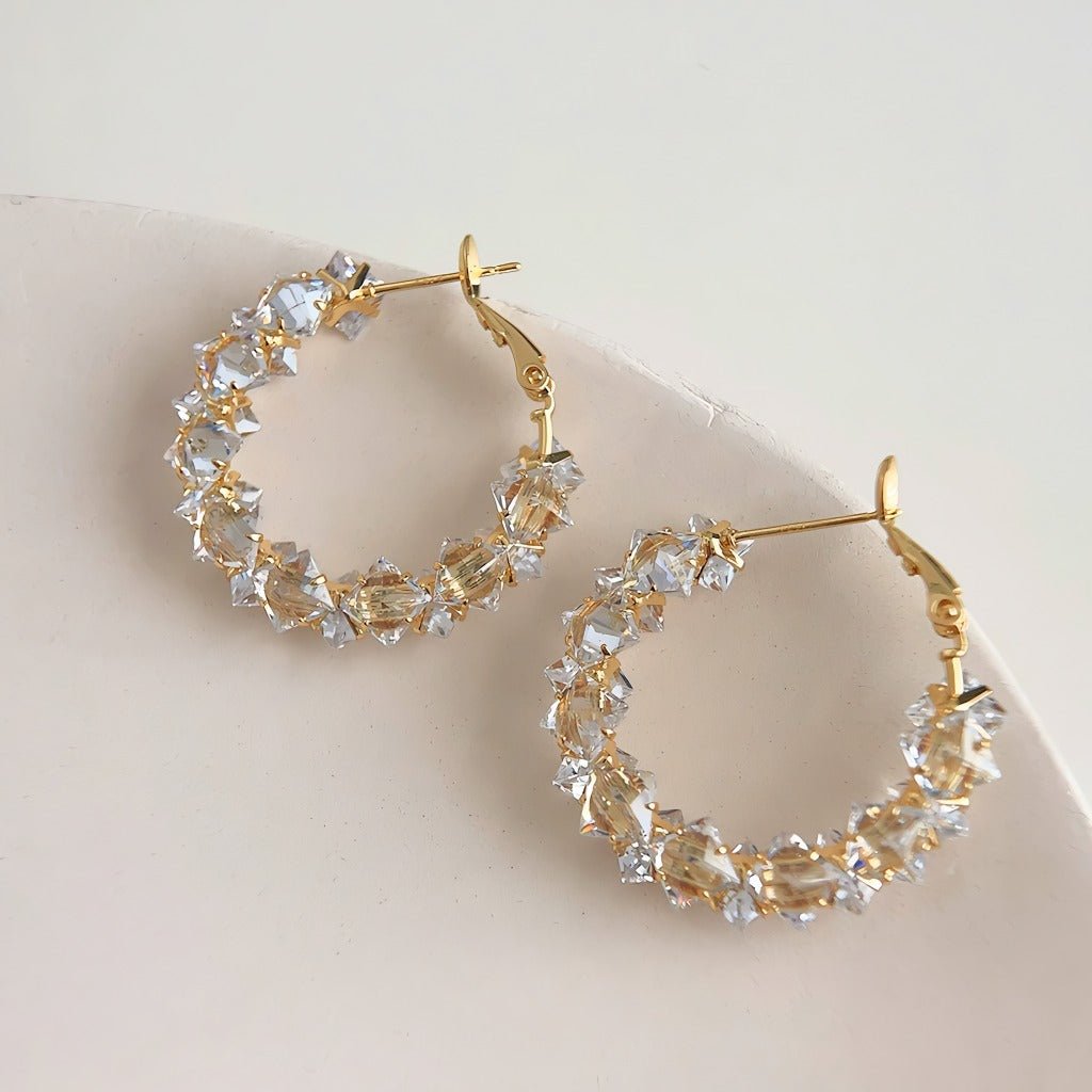18K Forgyldt Krystal Hoop Øreringe med 925S Sølvnål - Lilla Villa