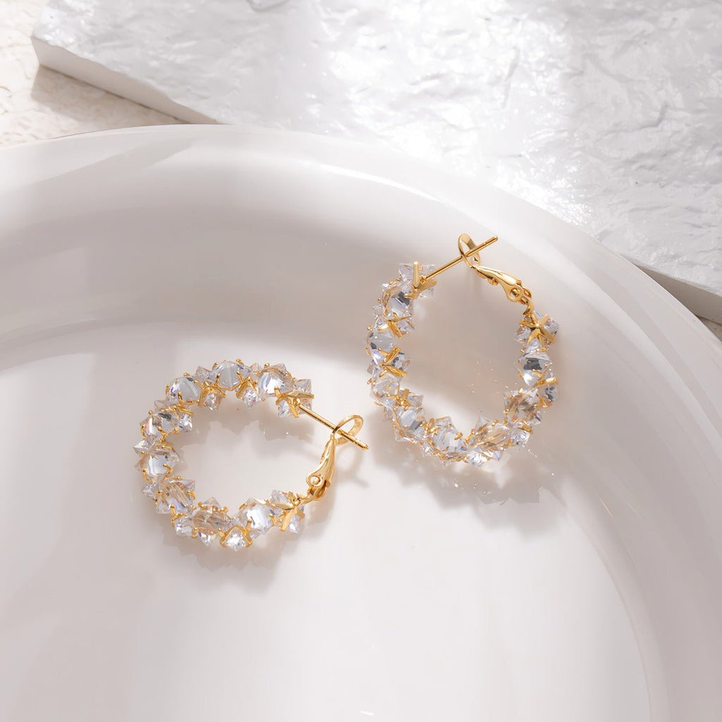 18K Forgyldt Krystal Hoop Øreringe med 925S Sølvnål - Lilla Villa