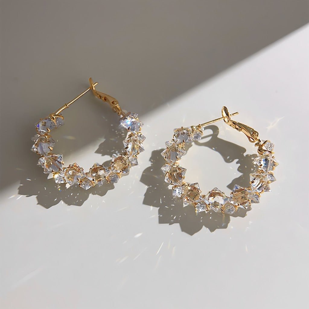 18K Forgyldt Krystal Hoop Øreringe med 925S Sølvnål - Lilla Villa