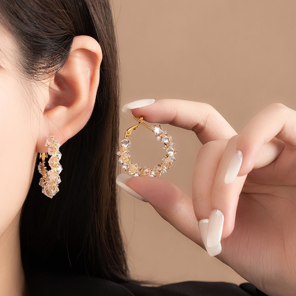 18K Forgyldt Krystal Hoop Øreringe med 925S Sølvnål - Lilla Villa