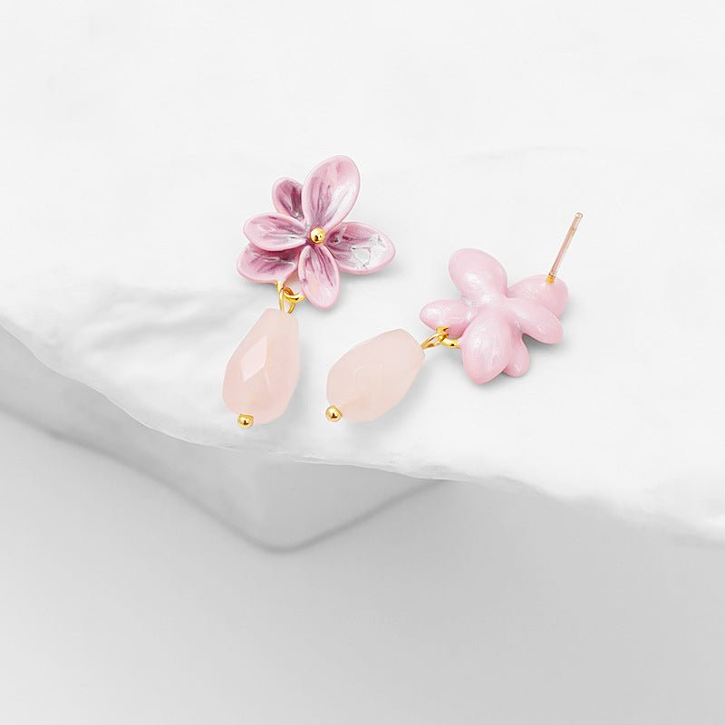 18K Forgyldte Lyserøde Blomst Øreringe med Facetteret Krystal - Lilla Villa