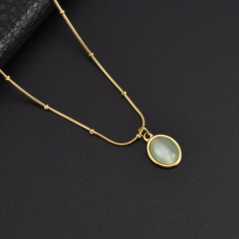 18K Guld Belægning Rustfrit Stål Halskæde med Chrysoberyl Øje - effekt Sten – Elegant og Tidløst Design - Lilla Villa