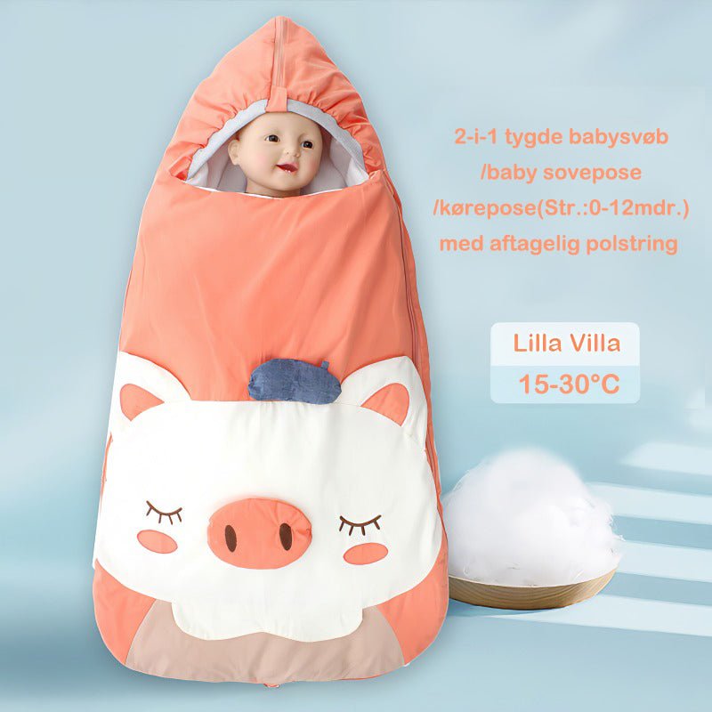 2 - i - 1 babysvøb/baby sovepose/kørepose(Str.:0 - 12mdr.)med aftagelig polstring til 15 - 30°C - orange - Lilla Villa