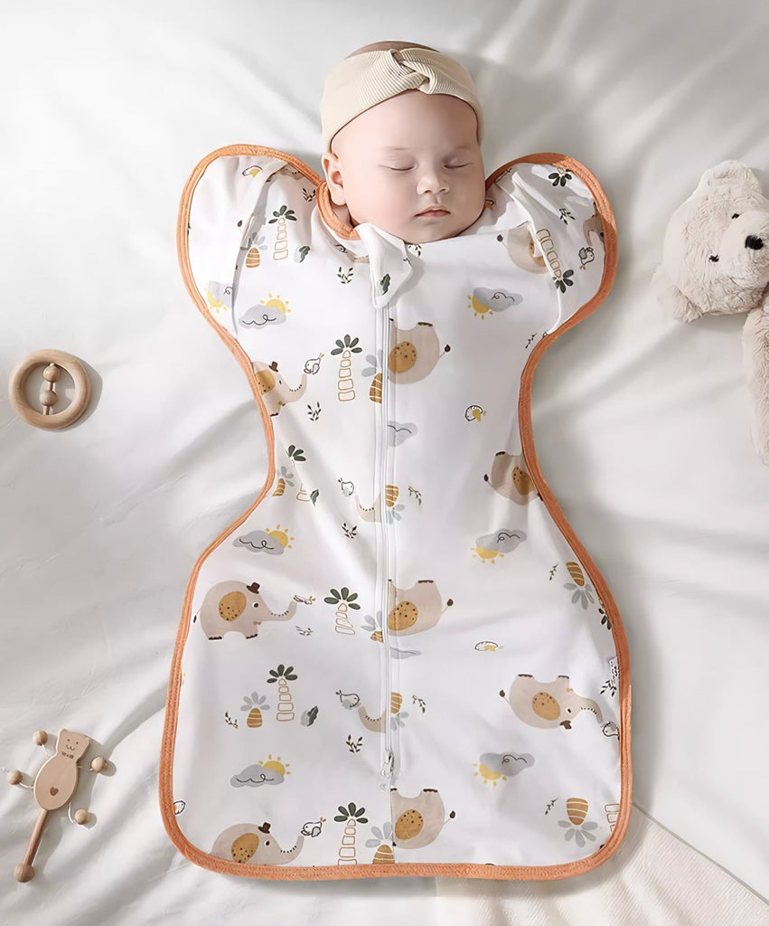 2 i 1 nyfødt babysvøb/baby sovepose str.(0 - 12.5kg.) til 15 - 25°C - elefant - Lilla Villa